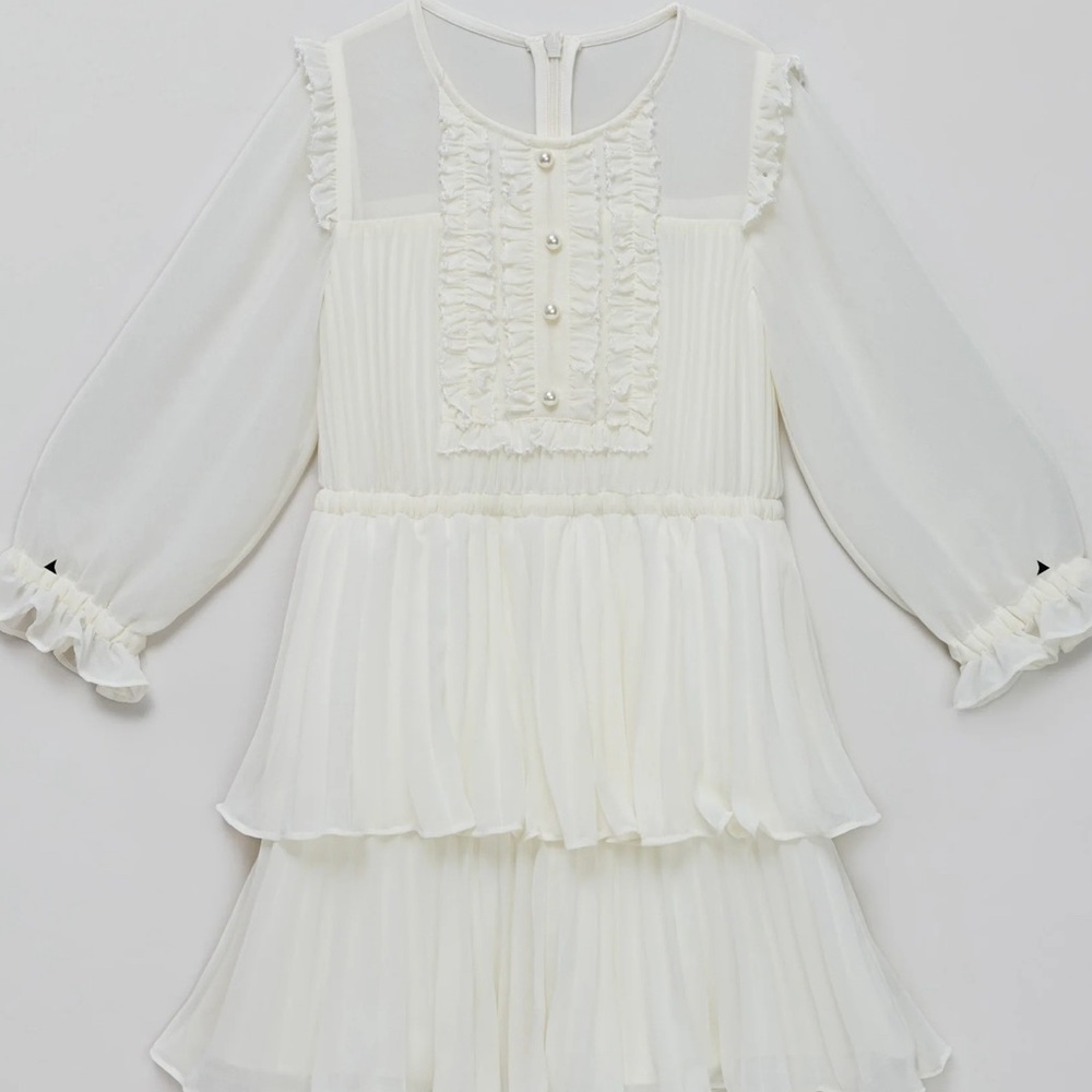 MINT CONDITION. Self-Portrait Girls cream chiffon tiered dress. size 10-12